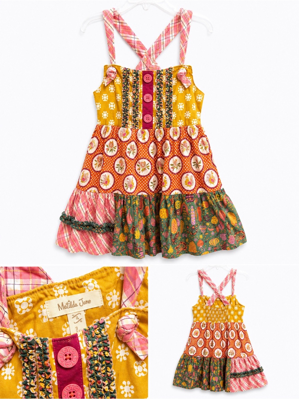 Matilda Jane Patchwork Crossback Chicken Knot Dress – Size 4